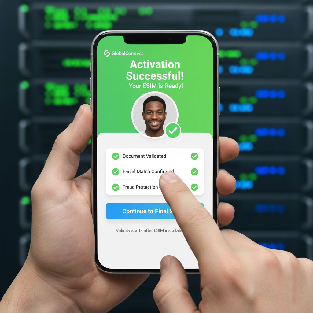 Activation réussie de l’eSIM après la vérification eKYC