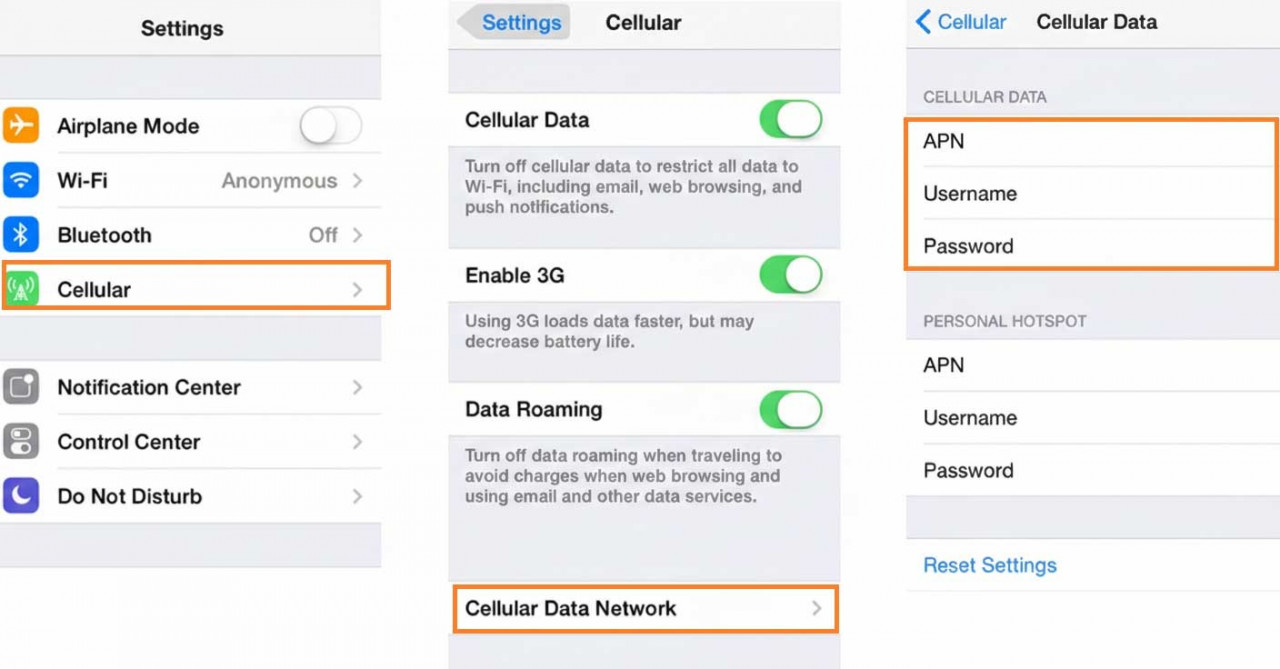 APN settings on iPhone in Cellular Data Network menu for eSIM configuration